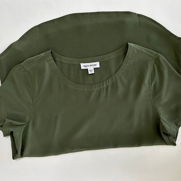 Meera Brooke Silk Short Sleeve Tee Olive Size S - Picture 4 of 7